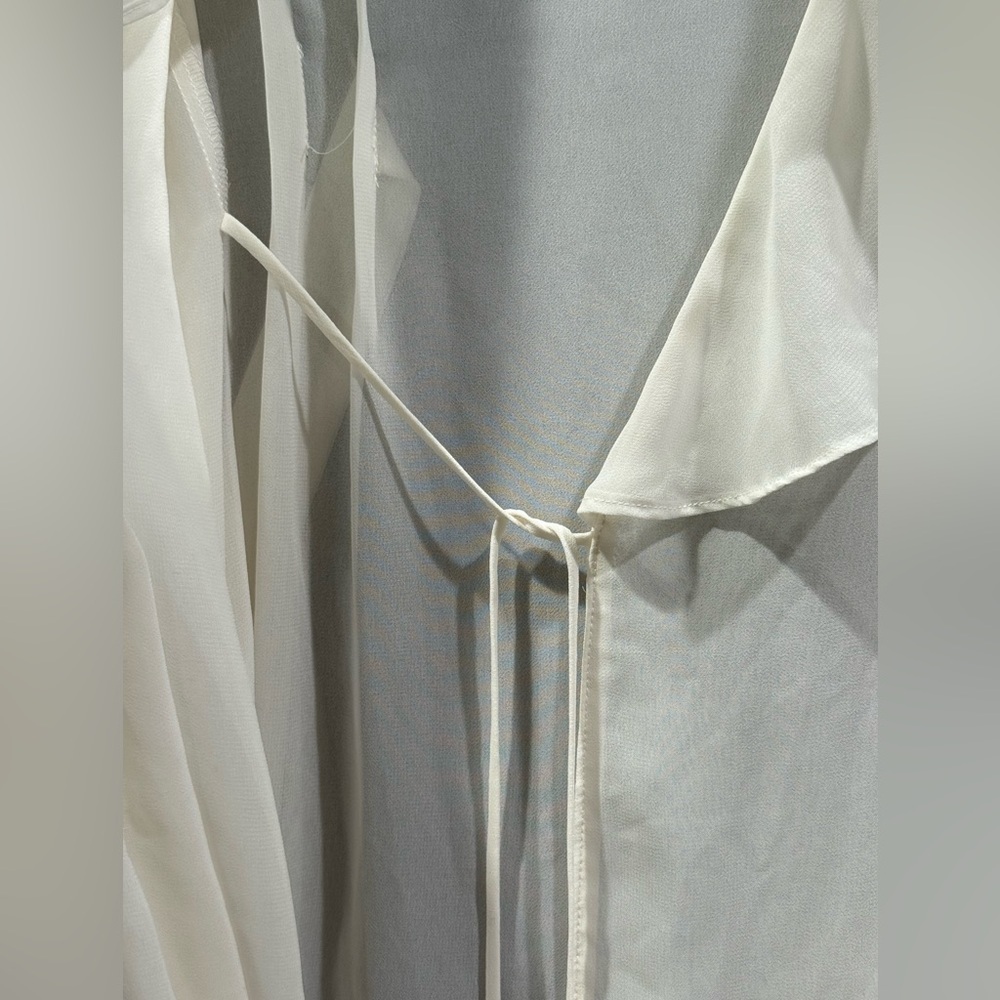 Oscar Dela Renta Pink Label White Sheer Robe Ruffle Trim Women’s Size L - Picture 3 of 8